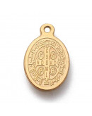 Religión: San Benito. Acero inoxidable. Color dorado. 14.5x9x0.5 mm. 1.2 mm agujero. 1 ud.