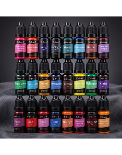 Pigmentos líquidos. 24 colores. 10 ml cada color. Para velas y jabones. 1 set.