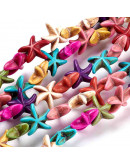 Turquesa sintética. Estrellas de mar. Colores varios. 14x14x5 mm. 1,5 mm perforación. 35 uds hilo.