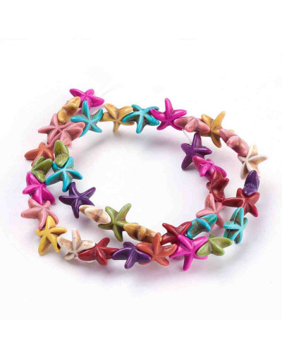 Turquesa sintética. Estrellas de mar. Colores varios. 14x14x5 mm. 1,5 mm perforación. 35 uds hilo.