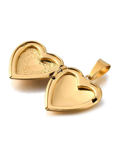Corazón. Portafotos. Acero Inoxidable. Baño 18KGold. 25x22.5x6 mm. 7.5x3 mm cierre. 1 ud.