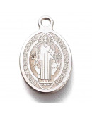 Religión: San Benito. Acero inoxidable. Color plateado. 14.5x9x0.5 mm. 1.2 mm agujero. 1 ud.