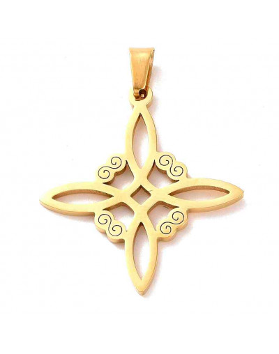 Nudo de Bruja. Acero inoxidable. Color dorado. 27x25x1 mm. 5x3 mm cierre. 1 unidad.