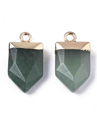 Aventurina Verde. Engarce de aleación. Color dorado. 19x10.5x4.5 mm. Agujero 1,5 mm. 1 ud.