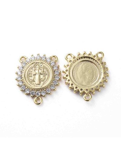 Religión: Centro rosario. Aleación+Zirconia. Baño 18KGold. 18.5x16x2.5 mm. 1,2 mm perforación. 1 ud.