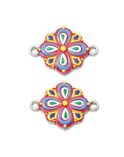 Flor. Impresión 3D. Aleación de cobre. Color plateado. 18x24x3 mm. 1.8 mm perforación. 2 uds.