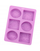 Molde para jabones. Rectángulo y óvalo: Hojas. 6 espacios. Grado alimentario. 226x171x22 mm. 1 ud.
