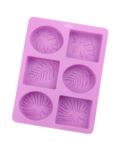 Molde para jabones. Rectángulo y óvalo: Hojas. 6 espacios. Grado alimentario. 226x171x22 mm. 1 ud.