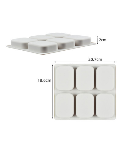 Molde para jabones. Rectángulo. 6 espacios. Grado alimentario. 207x186x20 mm. 1 ud.