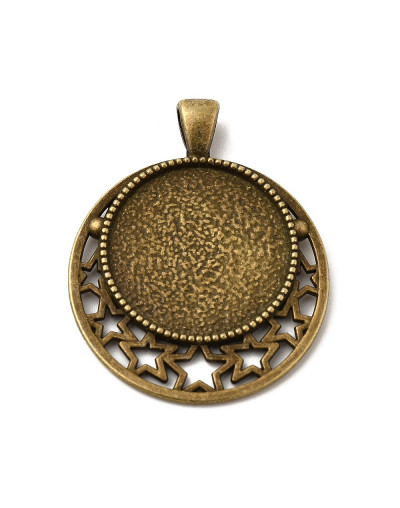 Moneda. Aleación de cobre. Color Bronce. 44x36x2 mm. 5x7 mm cierre. Trabajo 25 mm. 2 uds.