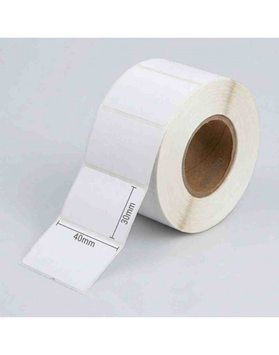 Etiquetas adhesivas para impresora térmica. 40 mm ancho x 30 mm alto. Rollo 500 unidades.