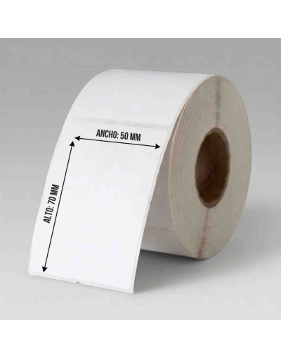 Etiquetas adhesivas para impresora térmica. 50  mm ancho x 70 mm alto. Rollo 500 unidades.