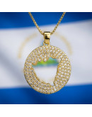 Mapa Nicaragua. Aleación+Zirconia. Baño 18k Gold. 25x25x2,5 mm. 2x3 mm cierre. 1 unidad.