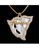 Mapa Nicaragua. Aleación+Zirconia+Shell. Baño 18k Gold. 22x20x2,5 mm. 2x3 mm cierre. 1 unidad.