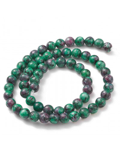 Piedra Natural. Imitación Ruby Zoisite. Teñido. 08 mm diámetro. 1 mm perforación. 45 uds hilo aprox.