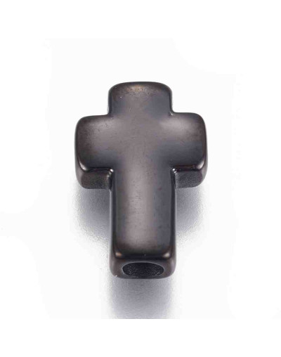 Religión: Cruz (3). Acero inoxidable. Color negro. 14x10x4 mm. 2,5 mm perforación vertical. 1 ud.