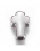 Religión: Cruz (3). Acero inoxidable. Color plateado. 14x10x4 mm. 2,5 mm perforación vertical. 1 ud.