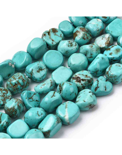 Howlite. Nuggets Tumbled. Teñido Turquesa. 8~11x6~10x5~8 mm. 1 mm perforación. 20 uds aprox. 1 hilo.