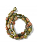 Unakite. Nuggets Tumbled. 7~17x7~10x4~8 mm. 0.6~1.4 mm perforación. 35 uds aprox. 1 hilo.