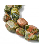 Unakite. Nuggets Tumbled. 7~17x7~10x4~8 mm. 0.6~1.4 mm perforación. 35 uds aprox. 1 hilo.
