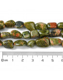 Unakite. Nuggets Tumbled. 7~17x7~10x4~8 mm. 0.6~1.4 mm perforación. 35 uds aprox. 1 hilo.