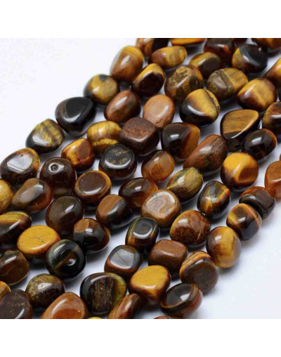 Ojo de Tigre. Nuggets Tumbled. 8~15x5~10 mm. 1 mm perforación. 40 uds aprox. 1 hilo.