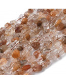 Cuarzo Rutilado. Nuggets Tumbled. 5~12x5~8 mm. 1 mm perforación. 45 uds aprox. 1 hilo.