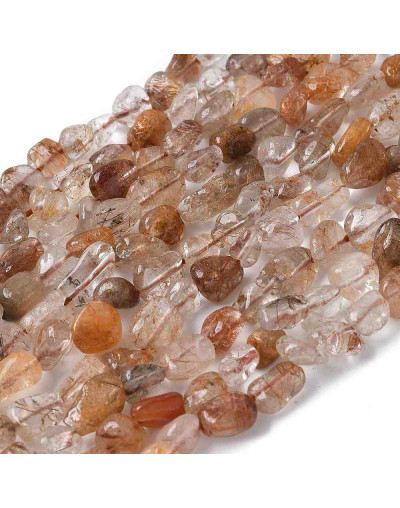 Cuarzo Rutilado. Nuggets Tumbled. 5~12x5~8 mm. 1 mm perforación. 45 uds aprox. 1 hilo.