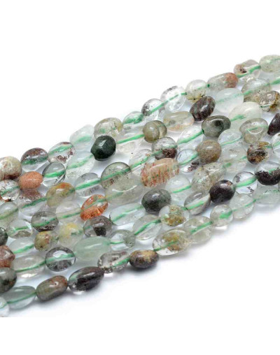Cuarzo Lodolite. Nuggets Tumbled. 5~12x6~7 mm. 0.8 mm perforación. 45 uds aprox. 1 hilo.