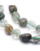 Cuarzo Lodolite. Nuggets Tumbled. 5~12x6~7 mm. 0.8 mm perforación. 45 uds aprox. 1 hilo.