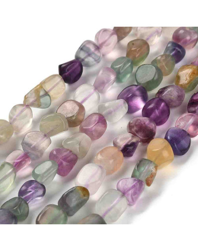 Fluorita. Nuggets Tumbled. 7~13x4~10x4~10 mm. 1.2 mm perforación. 45 uds aprox. 1 hilo.
