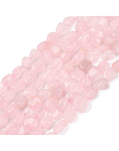 Cuarzo Rosa. Nuggets Tumbled. 6~8x8~10x3~8 mm. 1 mm perforación. 50 uds aprox. 1 hilo.