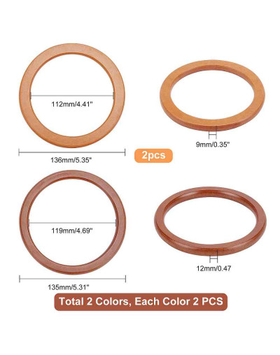 Asa de madera. Forma Círculo. Color madera 3 tonos. 136x9 mm. 112 mm diámetro interior. 1 par.