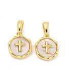 Religión: Cruz. Aleación de cobre. Baño 18k Gold. Zirconia. 12x10x2.5 mm. 4.8x2.7 mm cierre. 1 ud.