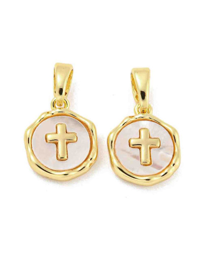 Religión: Cruz. Aleación de cobre. Baño 18k Gold. Zirconia. 12x10x2.5 mm. 4.8x2.7 mm cierre. 1 ud.