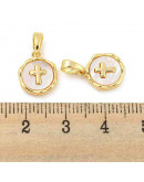 Religión: Cruz. Aleación de cobre. Baño 18k Gold. Zirconia. 12x10x2.5 mm. 4.8x2.7 mm cierre. 1 ud.