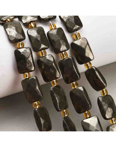 Pirita. Rectángulo Faceteado. 14x10x6 mm. 1.2 mm perforación. 1 ud.