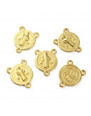 Religión: Centro rosario. Aleación cobre. Color dorado. 17.5x1.5 mm. 1.5 mm perforación. 5 uds.