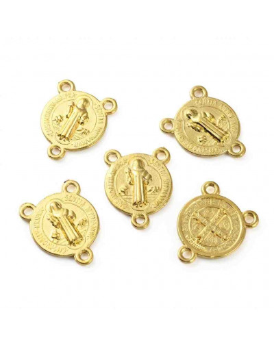 Religión: Centro rosario. Aleación cobre. Color dorado. 17.5x1.5 mm. 1.5 mm perforación. 5 uds.