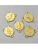 Religión: Centro rosario. Aleación cobre. Color dorado. 17.5x1.5 mm. 1.5 mm perforación. 5 uds.