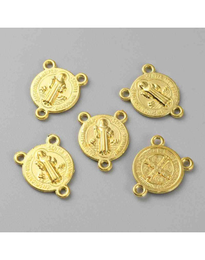 Religión: Centro rosario. Aleación cobre. Color dorado. 17.5x1.5 mm. 1.5 mm perforación. 5 uds.
