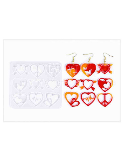 Molde para resina. Dijes y aretes. Corazones (2). 105x94x4.5 mm. 1 ud.