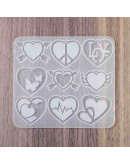 Molde para resina. Dijes y aretes. Corazones (2). 105x94x4.5 mm. 1 ud.