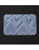 Molde para resina. Dijes y aretes. Corazones (3). 110x70x4.5 mm. 1 ud.