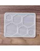 Molde para resina. Dijes y aretes. Hexágonos. 120x95x5.8 mm. 2 mm perforación. 1 ud.