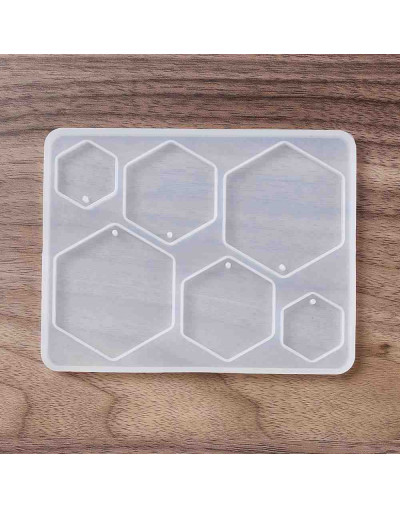 Molde para resina. Dijes y aretes. Hexágonos. 120x95x5.8 mm. 2 mm perforación. 1 ud.