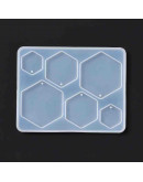 Molde para resina. Dijes y aretes. Hexágonos. 120x95x5.8 mm. 2 mm perforación. 1 ud.