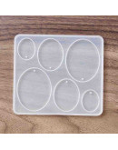 Molde para resina. Dijes y aretes. Ovalos. 109x98x5.5 mm. 2 mm perforación. 1 ud.