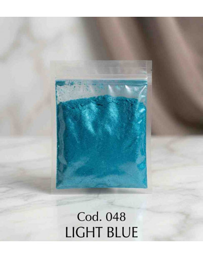 Polvo Mica. LIGHT BLUE. Para uso con resina, cera, parafina y glicerina. 50 gramos.
