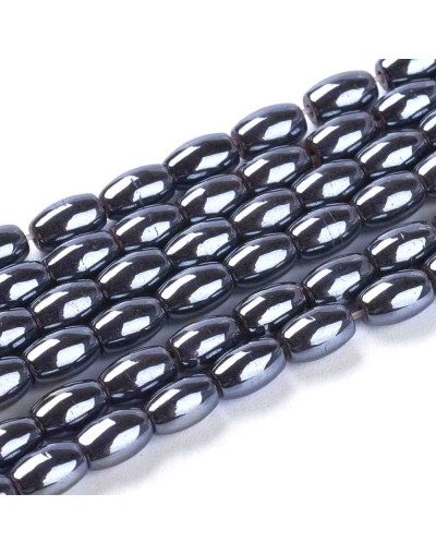Hematite sintético. Gun Metal. Ovalado. 5x3 mm. 0.8 mm perforación. 70 uds aprox. 1 hilo.